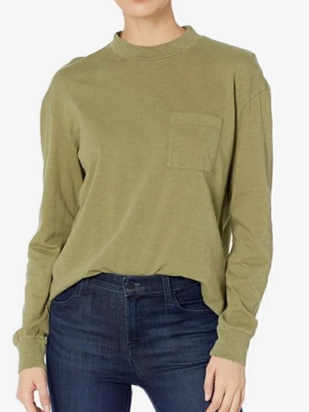 Long-Sleeve Relaxed Fit Mock Neck Pocket Tee
